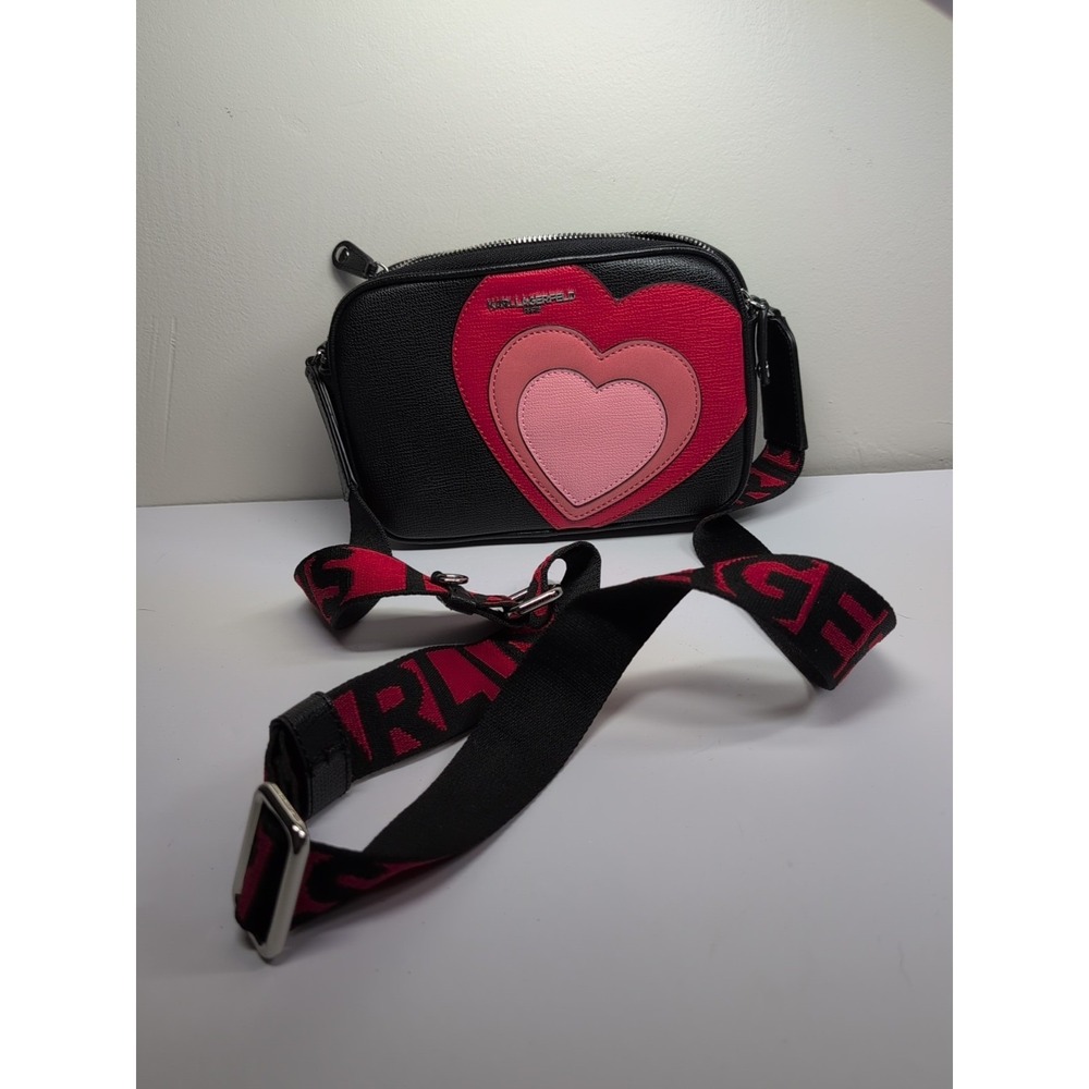 Karl Lagerfeld‎ Paris Maybelle Crossbody Bag - Black w/Pink and Red Hearts